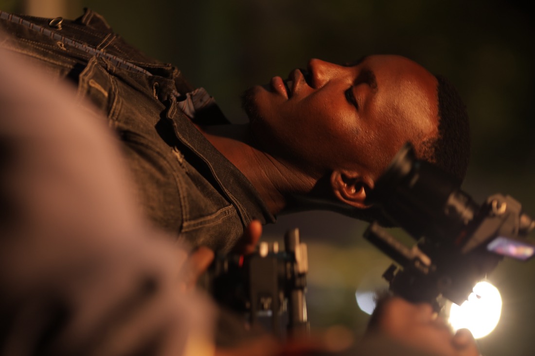 Crew member during a night shoot